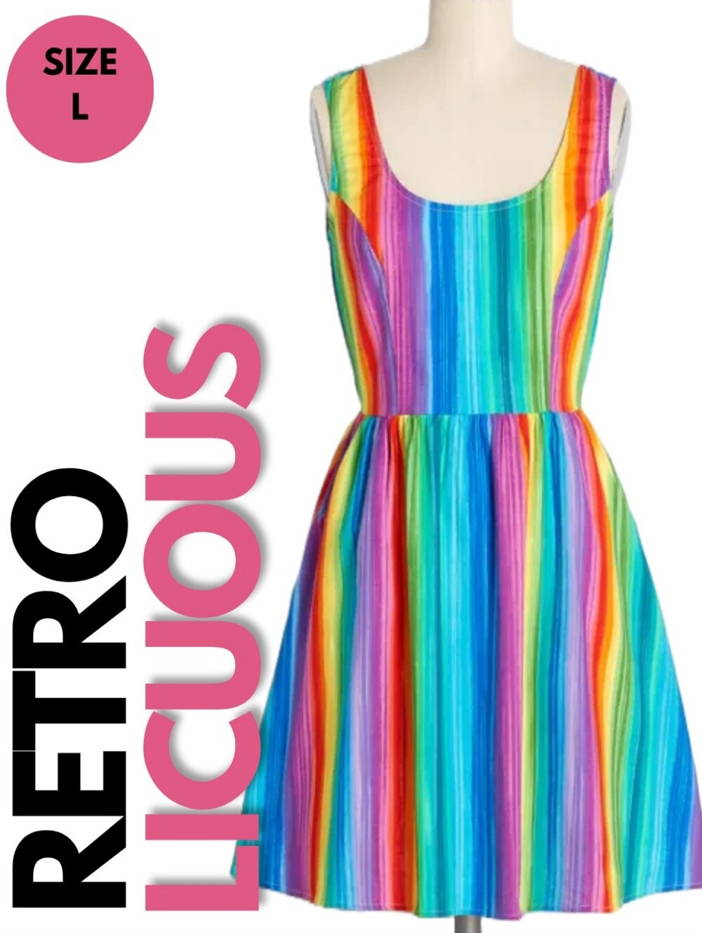 NWT Retrolicous Rainbow Print Skater Dress Size L